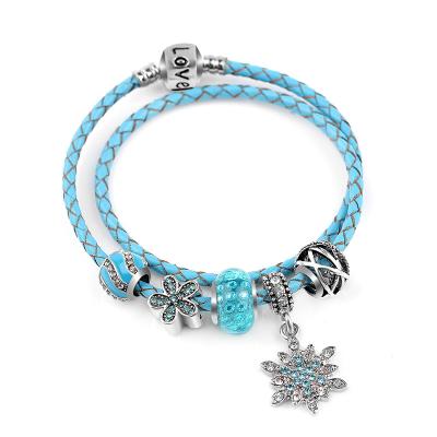 China Vintage Lake Rope Blue Leather Bracelet Suitable For European Girls DIY Lovely Accessories Charm Bracelet Street Jewelry for sale