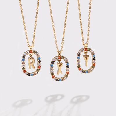 China CLASSIC Jewelry 925 Sterling Silver Fashion Color Zirconium Female Light Luxury Clavicle Letter Necklace Design Pendant Necklace for sale