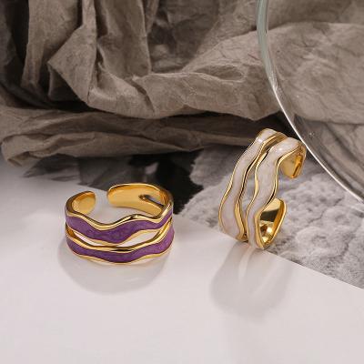 China Other Fashionable Drop Ring Adjustable Size Ladies 925 Sterling Silver Irregular Enamel Hollow Double Layer Oil Drop Ring for sale