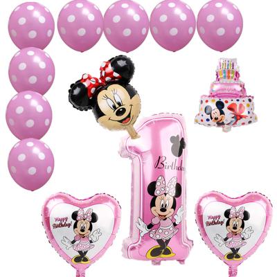 China Gift Toy Mickey Minnie Foil Balloons 1st Birthday Party Decorations Kids Balloon Number 1 Globos Dot Latex Children's Toy Baby Shower for sale