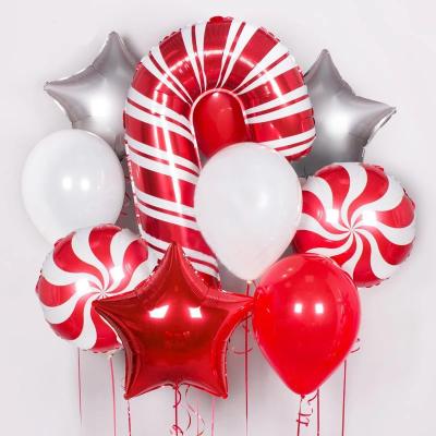 China Gift Toy Christmas Cane Foil Balloon White And Red 83cm Candy Kit 18Inch Helium Balloon For Merry Christmas Party Decoration Drops for sale