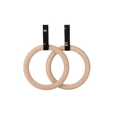 China Gymnasium Forming 32mm /28mm Wooden Gymnastic Rings With Nylon Strap for sale