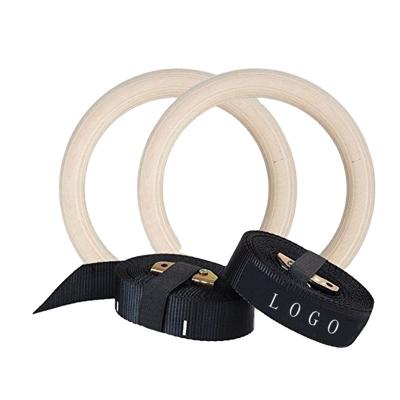 China Gym Durable Wooden Wooden Rings With Numbered Adjustable Straps Metal Cam Buckle For Strength Training for sale