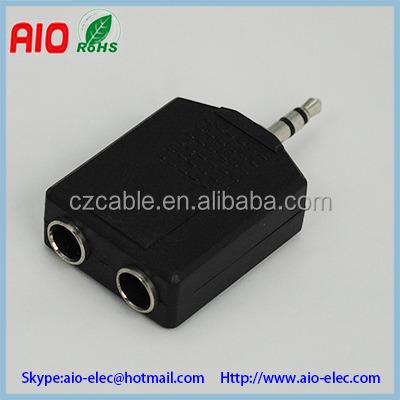 China audio & Dual 2X6.35mm Video 1/4 Inch Sockets To 3.5mm Stereo Jack Plug Audio Adapter for sale