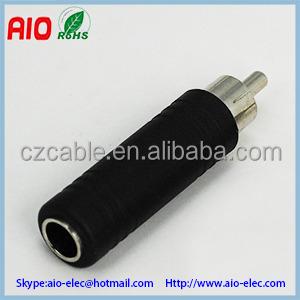 China audio & Visual Black Plastic Jacket RCA Male Plug To 6.35mm Stereo Female, 1/4 Inch Audio Jack Adapter Connector for sale