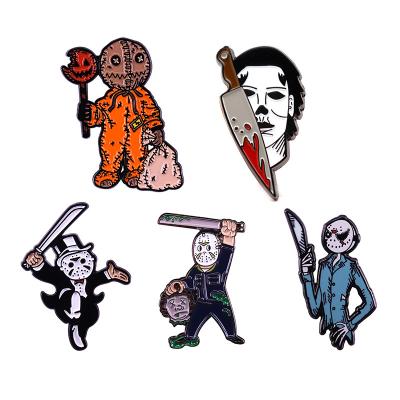 China Custom Metal Creepy Scary Scream Pin Lapel Pin Hat USA Movie Halloween Enamel Soft Horror Pin Set for sale