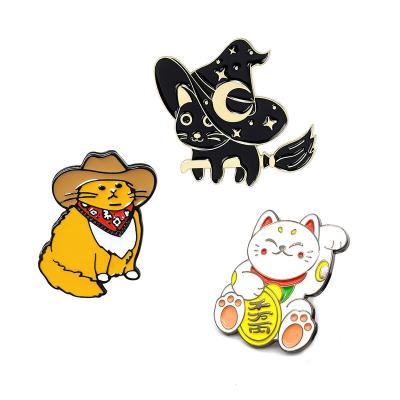 China Low MOQ USA custom lucky cat enamel pin set lapel pin badge cowboy funny cute magic animal metal for sale