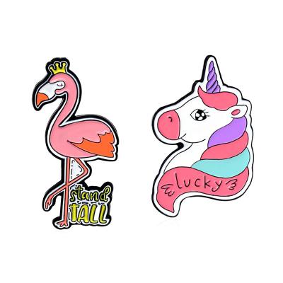 China Custom Pin Fancy Metal Lapel Pin Cute USA Cartoon Unicorn Flamingo Pink Animal Enamel Pin Badge for sale