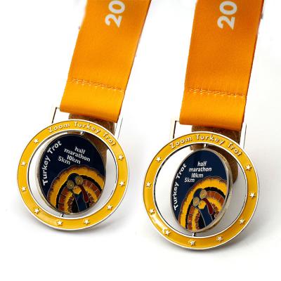 China Custom Spinning Spinner Running Medallion USA Logo Running Medallion Metal 3D Enamel Sports Half Marathon Custom Spinning Spinning Medal for sale