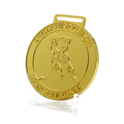 China USA Bulk Cheap Custom Round Shaped Metal Stamping Gold Plated 3d Sport Ball Hockey Medal for sale