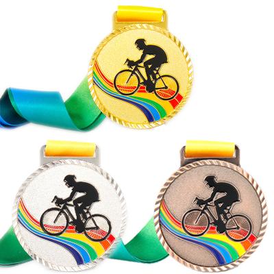 China Cheap Custom Blank Bicycle Reward Lap Bike Riding Racing Sports USA 3d Metal Recycling Medal With Ribbon for sale