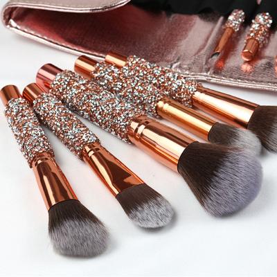 China Fan Brush Newest 10pcs Eyeshadow Brush Beauty Tools Diamond Makeup Brush Concealer Brush With Bag for sale