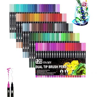 China Professional Paint Watercolor Pen Brush Markers Dual Tip Fineliner Drawing for Coloring Art Markers 12 24 36 48 60 72 100 120 Color Pens for sale