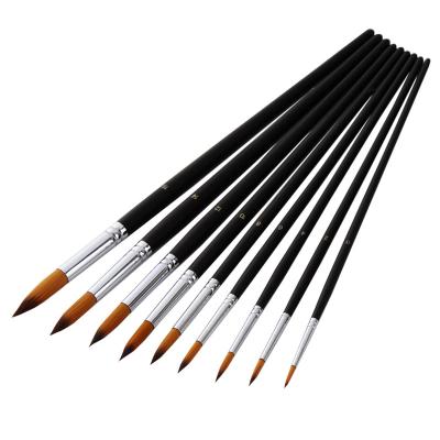 China Paint Brush 9pcs/set Round Birch Handle Synthetic Art Paint Brushes Set For Watercolor for sale