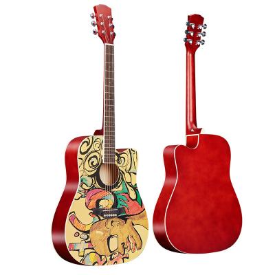 China Office High Gloss 30 Days 41 Inch Acoustic Guitar Full Body Basswood Solid Flawless Professional Guitar Limit Graffiti Personality People for sale