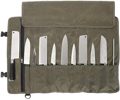 China Portable Multi Pocket Travel Slip Picnic Roll Chefs Kit Storage Bags Waxed Canvas Knife Bag for sale