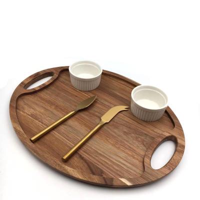 China Mordern Round Party Hotel Cafe Food Square Tray Serving Custom Wholesale Natural Acacia Wood Serving Tray for sale