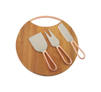 China Sustainable New Product In Amazon Acacia Wood Cheese Board Set With Cutlery With Stainless Steel Handle Chopper for sale