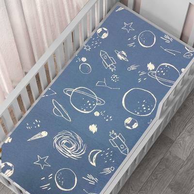 China Anti-Pull Cartoon Space Baby Bedding Crib Sheet Baby Cotton Fitted Sheet for sale