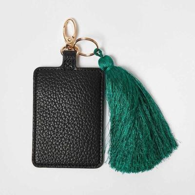 China Normcore/Minimalist Pu Small Women's Id Card Bag Mini Bag For Cards Key Chain Wallet Green Tassel Card Holder for sale