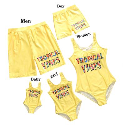 China QUICK DRY Family Swimwear Letter Print Swimwear Matching Women Kids Bikinis Beach Outfit for sale