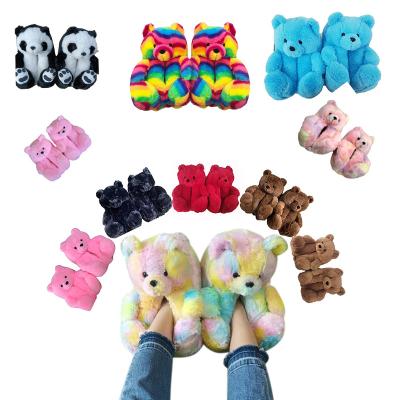 China Wholesale Fashion Trend Women's Rainbow Red and Pink Slippers Teddy Bear Fur Toddler Teddy Bear Slippers for sale