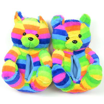 China Wholesale Adult Soft Anti-skid Plush Teddy Bear Fashion Trend Hot Sale Bedroom Slippers Cartoon Women Rainbow Slippers for sale