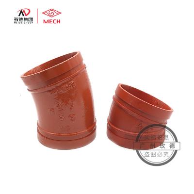 China Factory Free Sample Pipe Fitting Malleable Iron Fire Fighting Spline Mike Groove Fittings Orange Industrial 22.25 Degree Elbow for sale