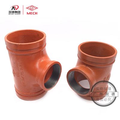 China Factory Mike Groove Fittings Orange Industrial Free Sample Pipe Fitting Reducing Tee Malleable Iron Groove Reducing Tees With Female Thread for sale