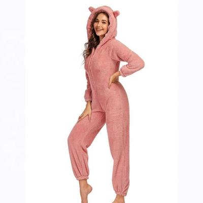 China New Fashion Women Velvet Pajamas Ladies V Neck Cute Sleepwear Thermal Sexy One Piece Hooded Pajamas Overalls for sale