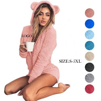 China Women Pajamas Onesie Breathable Short Sleepwear Romper Thermal Fleece Fuzzy Cozy Hooded Lounge Wear Plus Size Onesie Custom Pajamas for sale