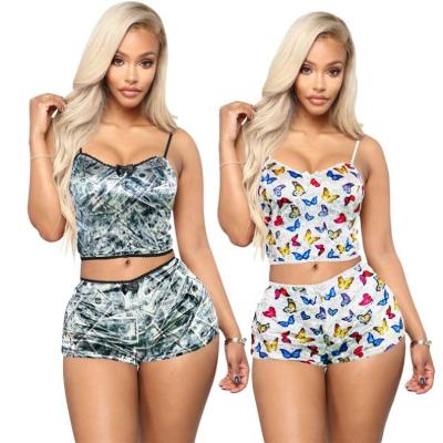 China Plus Size Women QUICK DRY Pajamas Sets Summer Print Sexy Lingerie Shorts Pajamas Nightclub Equipment Two Piece Sleepwear for sale