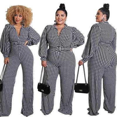 China Autumn Breathable Women Clothes Puff Sleeve Printed Sexy Fashion Plus Size Women Clothing Overalls for sale