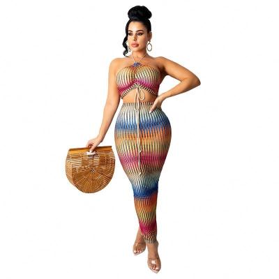 China New S-5XL plus size women's digital printing sexy drawstring tube sling skirt bag hip top skirt suit for sale