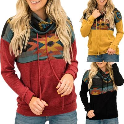 China 2021 new vintage autumn and winter women's clothing Sun totem printing turtle neck ethnic style hoodie for sale