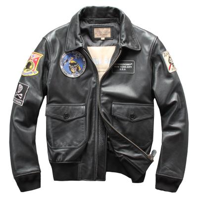 China New Autumn And Winter Waterproof Genuine Leather Clothes Men's Lapel Air Force Flight Suit Thickening Pilot Jacket for sale