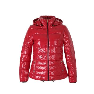 China Red Hooded Reflective Heating Jacket Short Puffy Women Waterproof For Women for sale