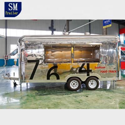 China Mobile Vegetable Processing Plant 4M Empty Airstream Food Trailer Food Van Stainless Steel for sale