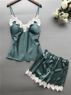 Κίνα Αναπνεύσιμο σατέν Lingerie καθορισμένο Β πιτζαμάτων πυτζαμών γυναικών δαντελλών δύο κομματιού - λαιμός προς πώληση