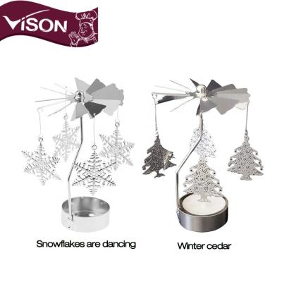 China Rotating Spinning Home Candlestick Decoration Metal Snowflake Carousel Tea Light Candle Holder Holder Light Romantic for sale