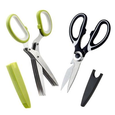 China High Quality Kitchen Scissors Set With 5 Blade Herb Scissors White Onion Multi Purpose Kitchen Shear With Cleaner Cover for sale