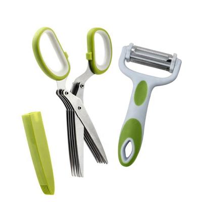 China High Quality Multifunctional Professional Kitchen Scissors 5 Blades Herb Scissors With Vegetable Peeler Set for sale