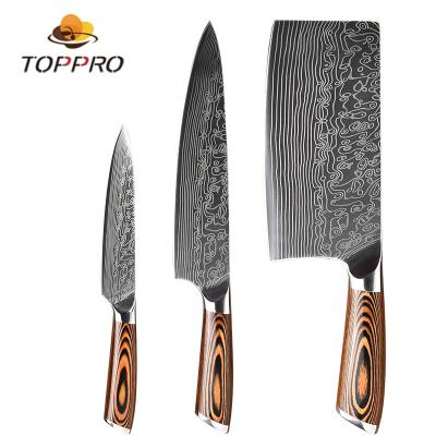 China Sharp Yangjiang Damascus Stainless Steel Kitchen Knife 3pcs Knife Set for sale