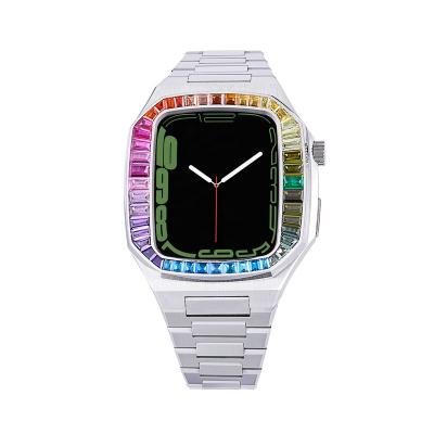 China Luxury Used 44mm 45mm Stainless Steel Inlay Stone Apple Watch Case For Iwatch Smart Series 4/5/6/7 for sale