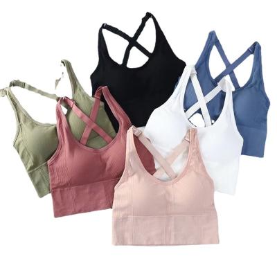 China Beautiful Breathable Strap Cross Back Seamless Sports Camisole No Underwire Bottoming Tube Ladies Sports Bras for sale