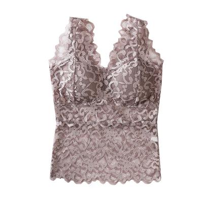 China Hot Selling Breathable Tube Outside Girls Underwear Lingerie Women's Sexy Lace Long Vest Bras With Chest Pad for sale