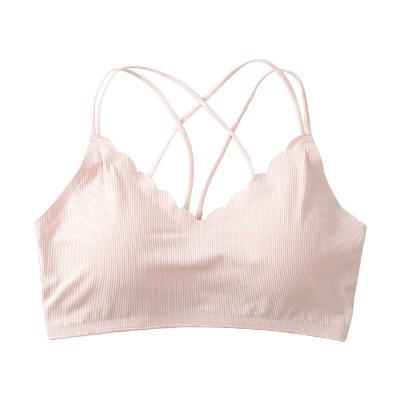 China New Comfort Ice Slik Sports Bra Strap Top Ladies Breathable Wire Free Cross Teen Underwear for sale