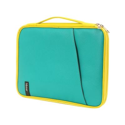 China Adorable 14 Inch Custom Multifunctional Green Print OEM Laptop Sleeve Case Leather Waterproof Briefcase Tablet Bags For Women Men for sale