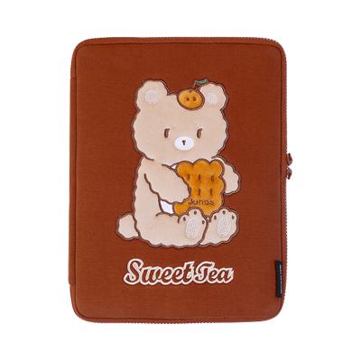 China Wholesale Custom Adorable Embroidery Ladies Cute Brown Cotton Nbear Korea Style Laptop Bag Tablet Sleeve For Women for sale