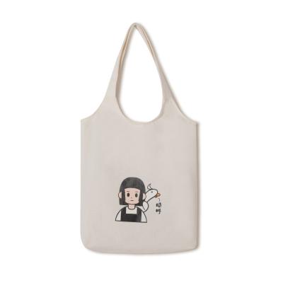 China Custom Reusable Reusable Canvas Shopping Bag Canvas Handle Bag Cute Cartoon Girl Print Logo for Women Students for sale